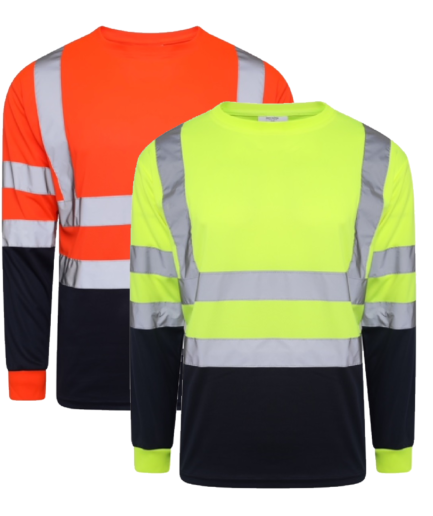 HIGH VISIBILITY TWO-TONE LONG SLEEVE CREW NECK T-SHIRT