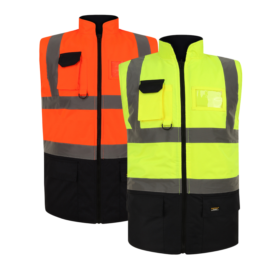 HIGH VISIBILITY TWO-TONE PADDED REVERSIBLE BODY WARMER